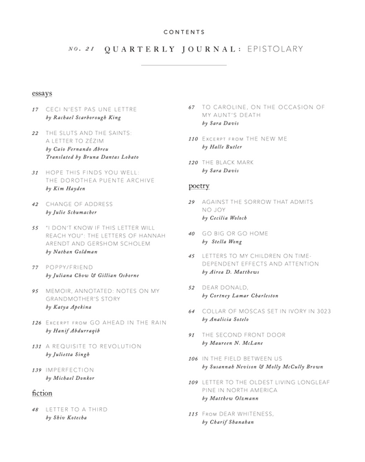 Quarterly Journal, no. 21: Epistolary