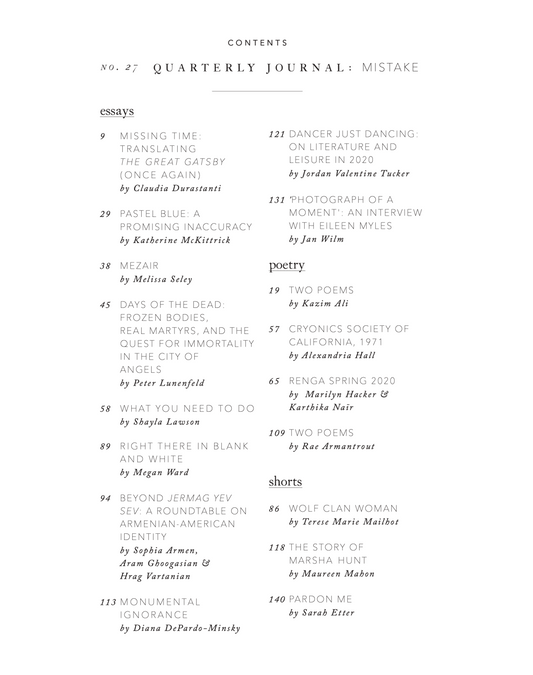 Quarterly Journal, no. 27: Mistake